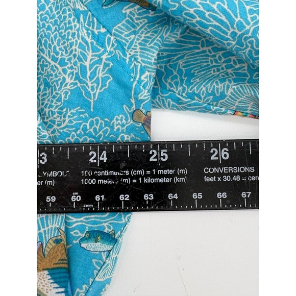 Tori Richard Mens 2X Button Up Shirt Aqua Fish Coral Print Short Sleeve Hawaiian - Picture 7 of 9
